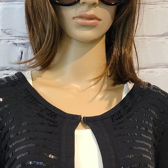 RAFAELLA, Black sequin detail 3/4 sleeve cardigan - Picture 6 of 10